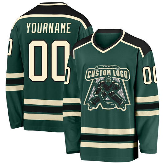 Custom Green Cream-black Hockey Team Jersey