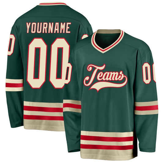 Custom Green Cream-red Hockey Team Jersey