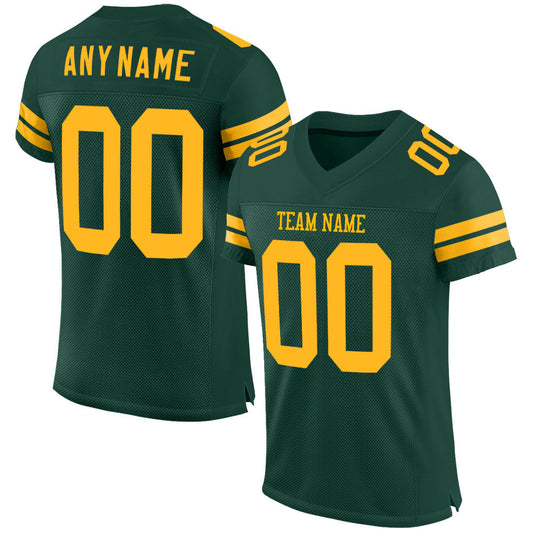 Custom Green Gold Mesh Authentic Football Team Jersey