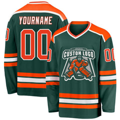 Custom Green Orange-white Hockey Team Jersey