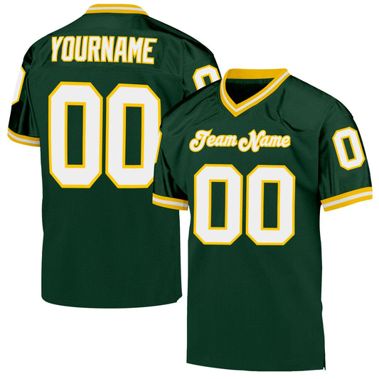 Custom Green White-gold Mesh Authentic Throwback Football Team Jersey