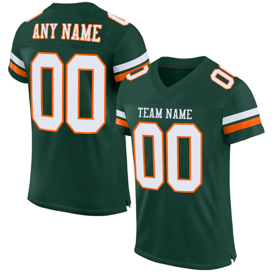 Custom Green White-orange Mesh Authentic Football Team Jersey