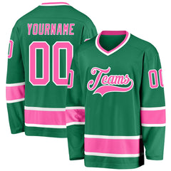 Custom Kelly Green Pink-white Hockey Team Jersey