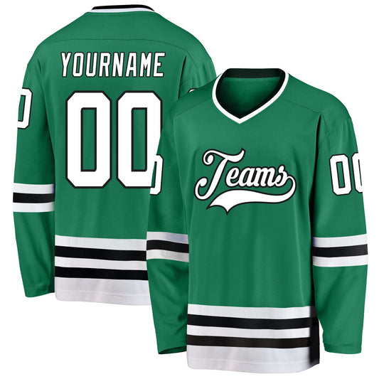 Custom Kelly Green White-black Hockey Team Jersey