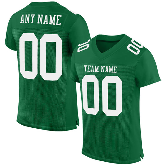 Custom Kelly Green White Mesh Authentic Football Team Jersey