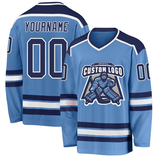 Custom Light Blue Navy-white Hockey Team Jersey