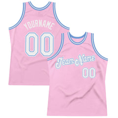 Custom Light Pink White-light Blue Authentic Throwback Basketball Team Jersey