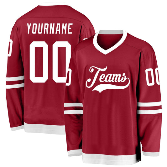 Custom Maroon White Hockey Team Jersey