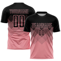 Custom Medium Pink Black Sublimation Soccer Uniform Team Jersey