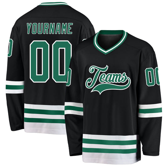 Custom Men's Black Kelly Green-white Hockey Team Jersey