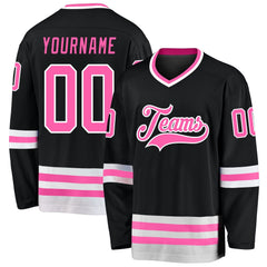 Custom Men's Black Pink-white Hockey Team Jersey