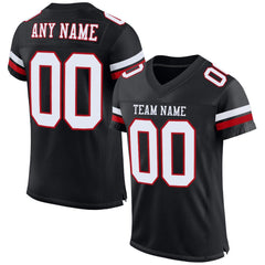 Custom Men's Black White-red Mesh Authentic Football Team Jersey